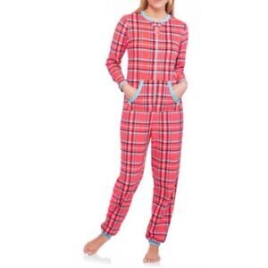 Secret Treasures Womens Microfleece Union Suit Plaid One Piece Pajamas S NWT
